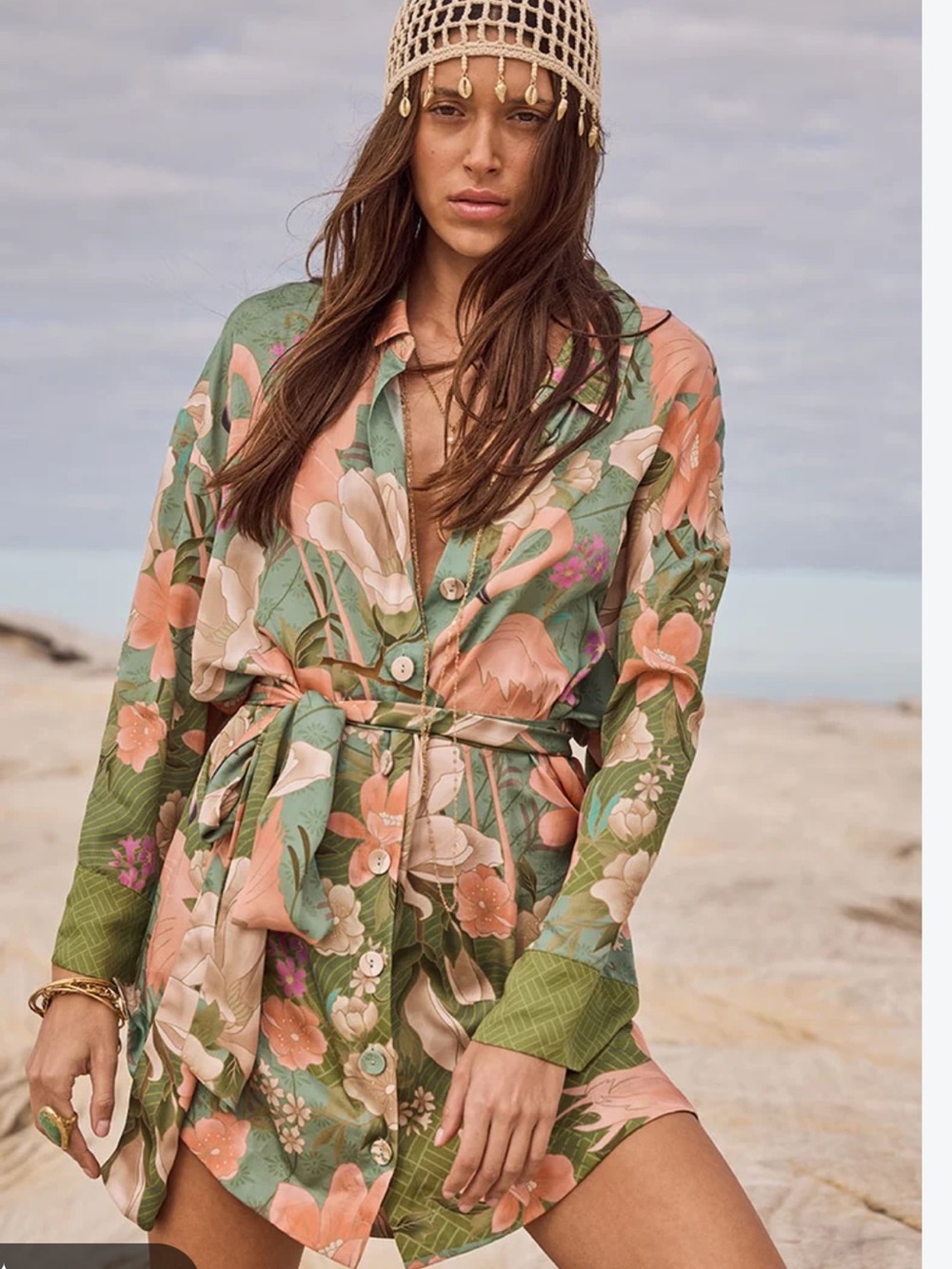Spell Floridian Floral Shirt Dress Flamingo Tropical Resort Beach Boho Coastal S